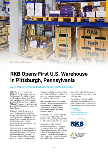 RKB opens first U.S. warehouse in Pittsburgh, Pennsylvania